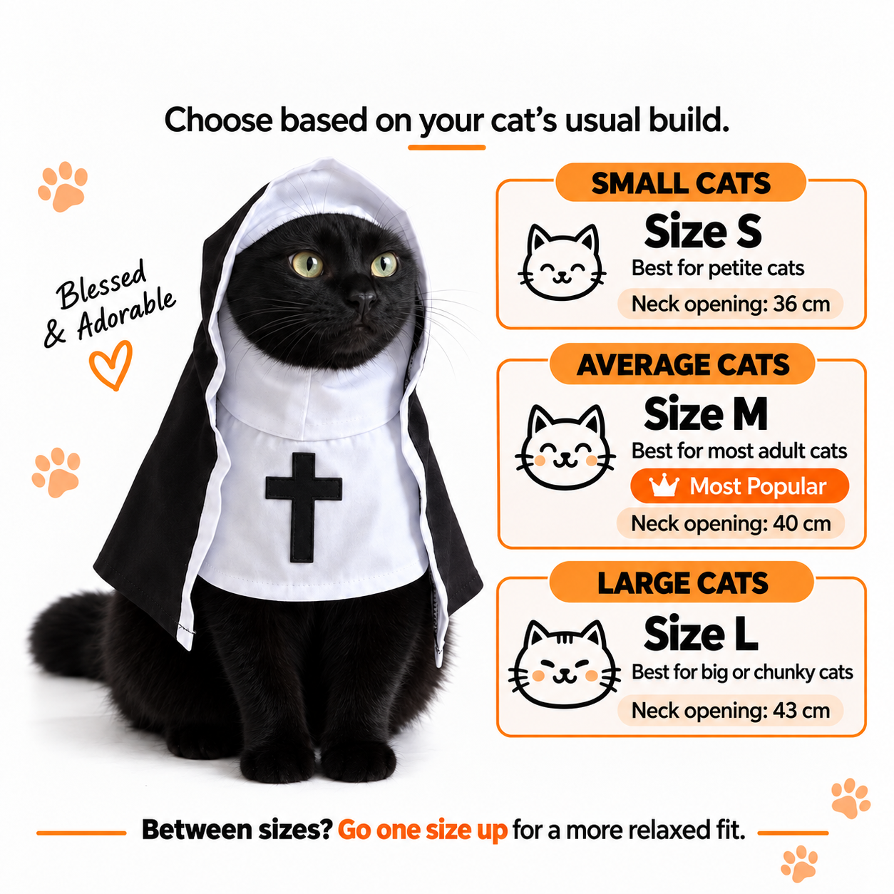 Spooky Snouts™ Nun Pet Costume | Cat Halloween Outfit - Multiple Sizes
