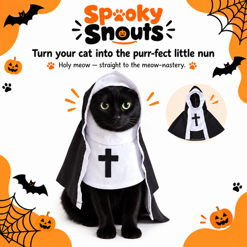 Spooky Snouts™ Nun Pet Costume | Cat Halloween Outfit - Multiple Sizes