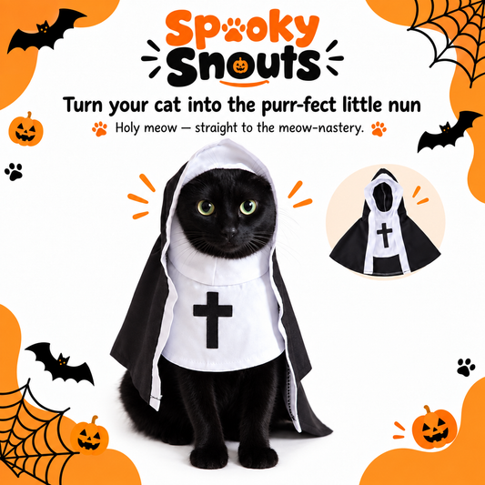 Spooky Snouts™ Nun Pet Costume | Cat Halloween Outfit - Multiple Sizes